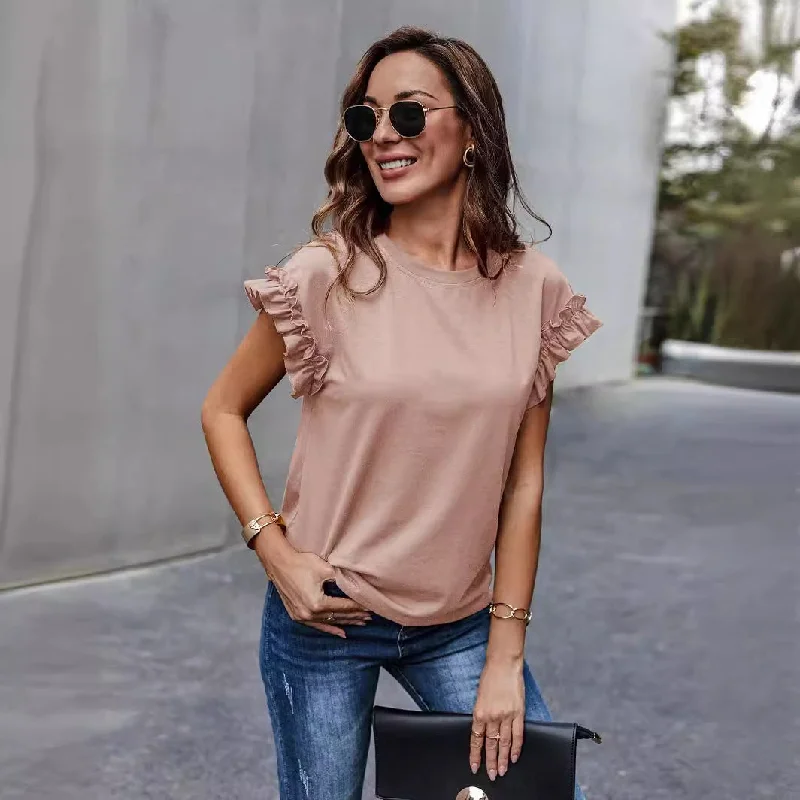Stylish Sweet All-match Top T-shirt-- Chenille Blend Fleece Blend Nylon Blend