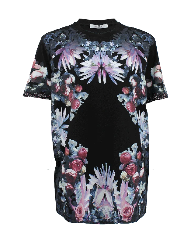 Crewneck Rose Border T-Shirt-- Fitted T-Shirt Seamless Stretchy