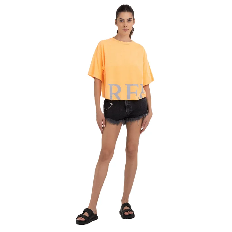 Replay Women's Cropped T-shirt with Print-- Mesh Canvas Denim