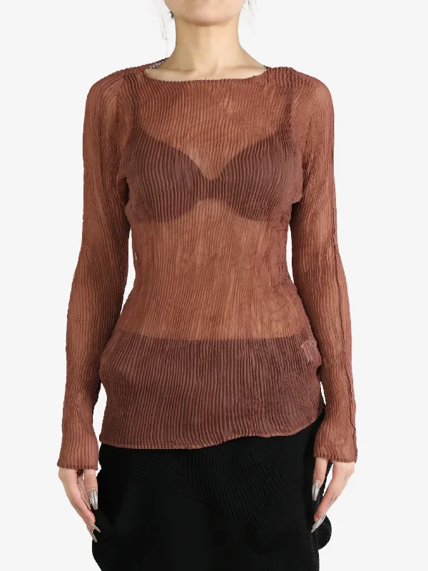 ISSEY MIYAKE - Women Chiffon Twist 2 Shirt-- Mesh Blend Leather Blend Suede Blend