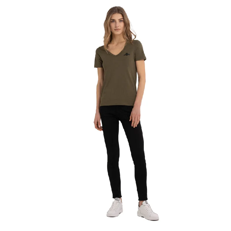 Replay Women's V-neck T-shirt with Archive Logo-- Elasticated Padded Insulated