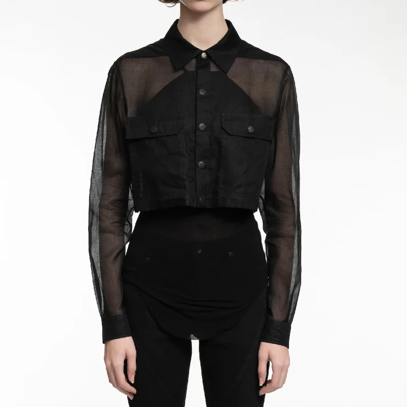 Womens Cropped Outershirt-- Welt Pockets Slit Pockets