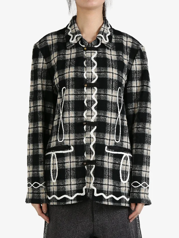 COMMUNS - Unisex Plaid Shirts-- Solid Print Embellished