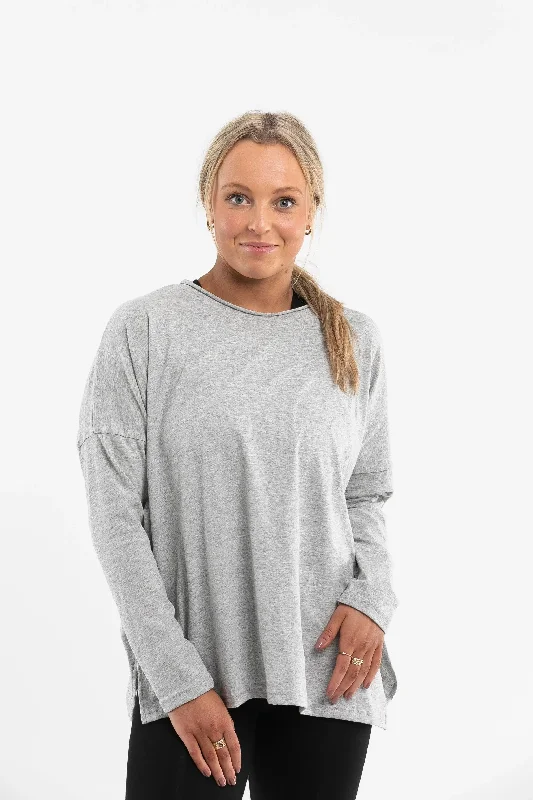 Luna Long Organic Sleeve Shirt | Grey-- Graphic T-Shirt Round Neck Polyester