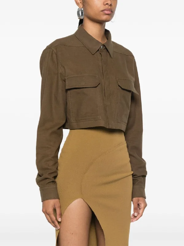 RICK OWENS - Women Cropped Outershirt-- Collared Crew Neck Turtle Neck