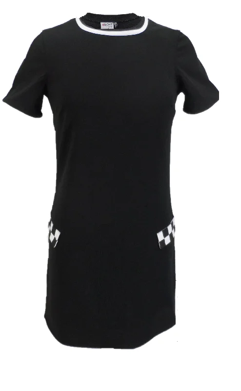 LHM Ladies 60s Retro Ska Vintage Black Mini Dress Cozy Cotton Mini Dress