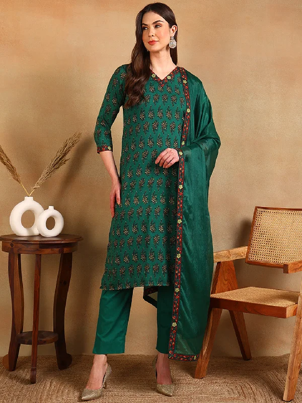 Women's Green Viscose Rayon Printed Straight Kurta Pant Set With Dupatta - Ahika High-Waist Yoga Pants Women's Green Viscose Rayon Printed Straight Kurta Pant Set With Dupatta - Ahika High-Waist Yoga Pants