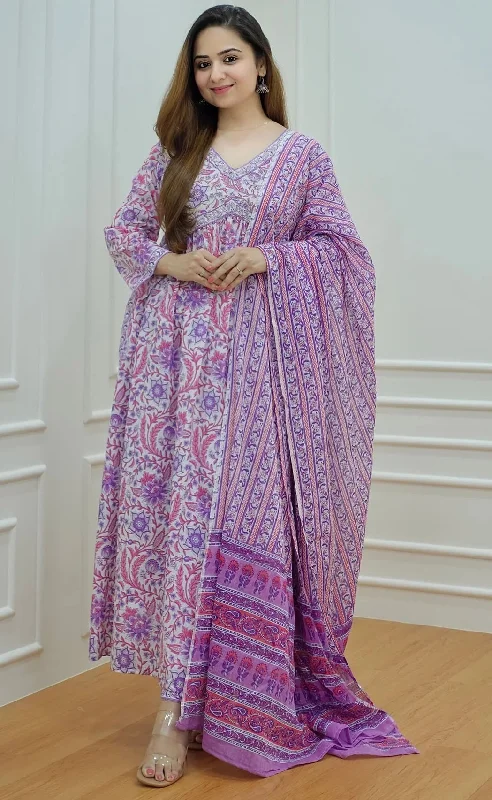 Women's Pink Printed Pure Cotton Kurta And Pant Set - Alvami Cozy Jogger Leggings
