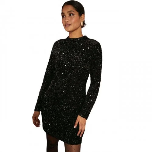Dorothy Perkins Womens/Ladies Sequin Velvet Mini Dress Cozy Ribbed Mini Dress