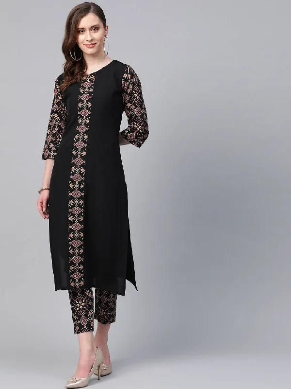 Women Black Kurta With Pant by Ziyaa (2pcs Set) Soft Stretch Pants