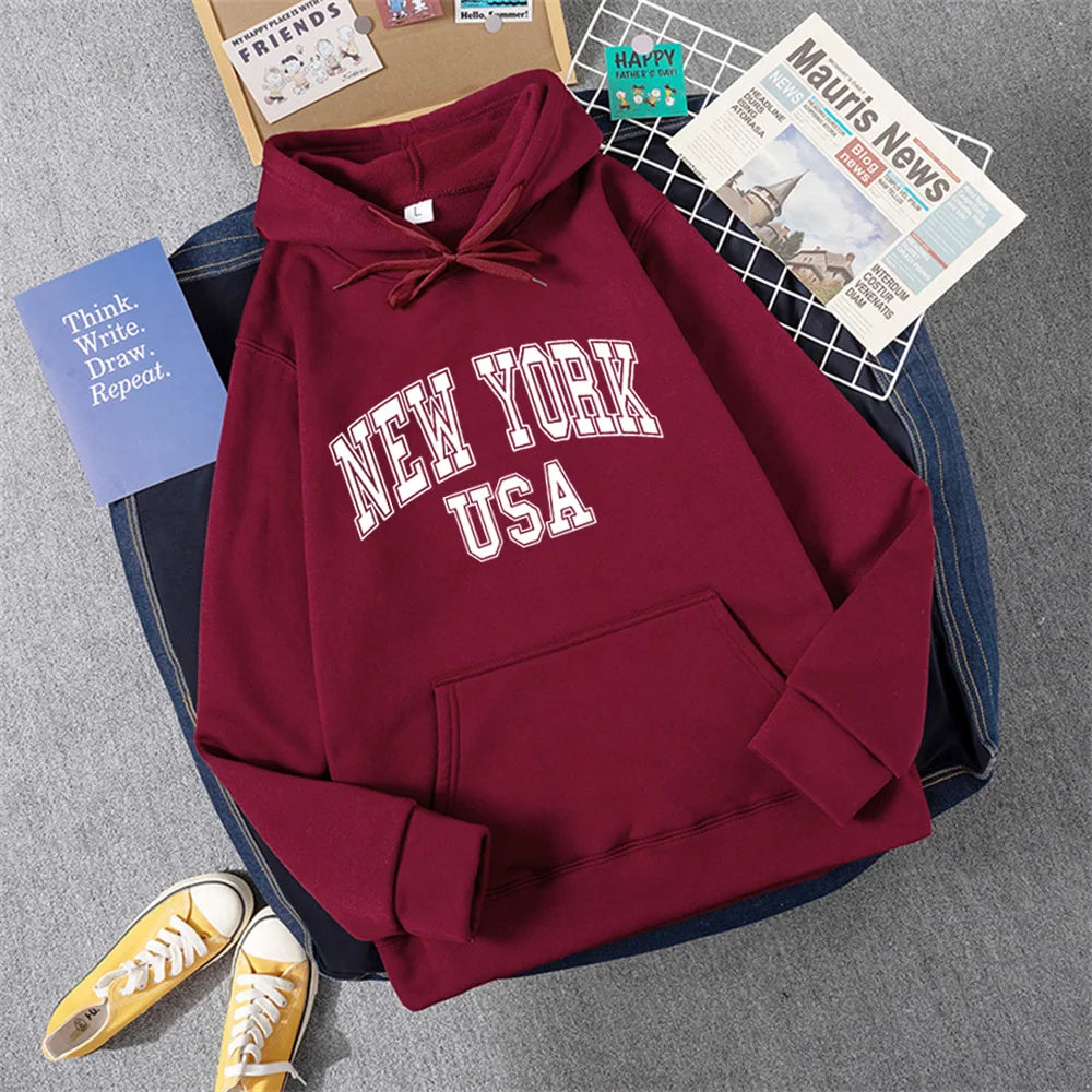 NEW YORK USA Women Hoody Street Casual Loose Sweatshirt Autumn Fleece Hooded Hip Hop O-Neck Clothing Female Hoodie with Mock Neck Collared Structured NEW YORK USA Women Hoody Street Casual Loose Sweatshirt Autumn Fleece Hooded Hip Hop O-Neck Clothing Female Hoodie with Mock Neck Collared Structured