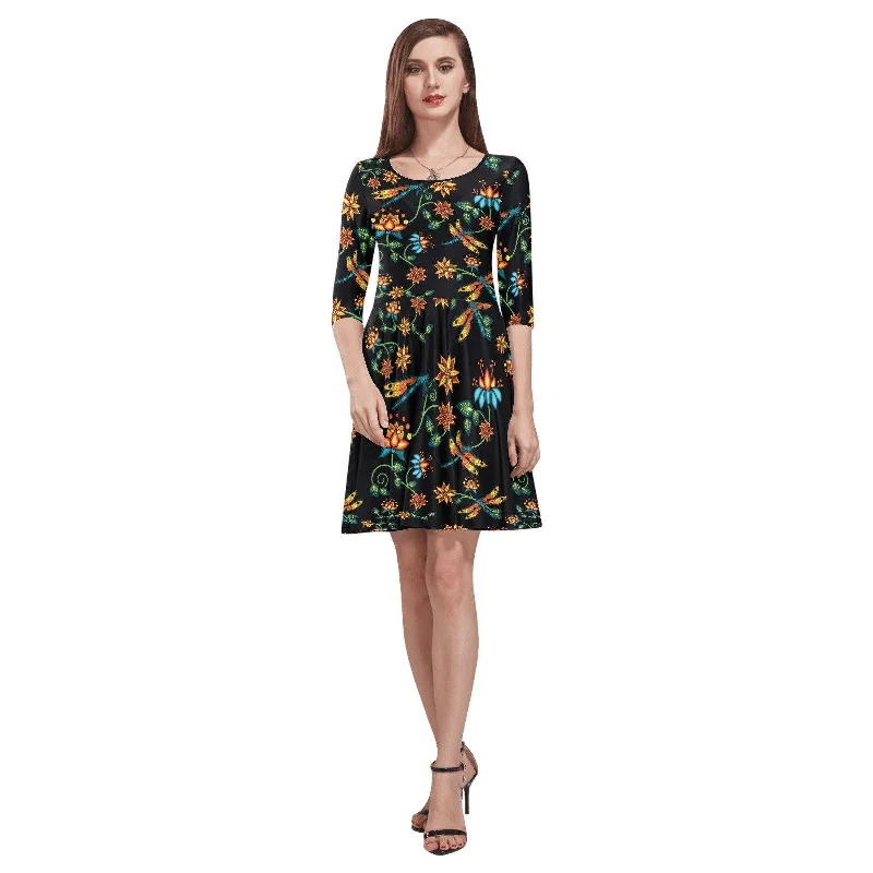 Dragon Lily Noir Tethys Half-Sleeve Skater Dress Tunics Business professional