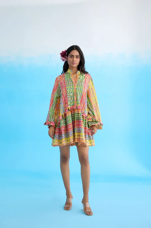Yellow Madras Checks Mini Dress Stylish Summer Mini Dress