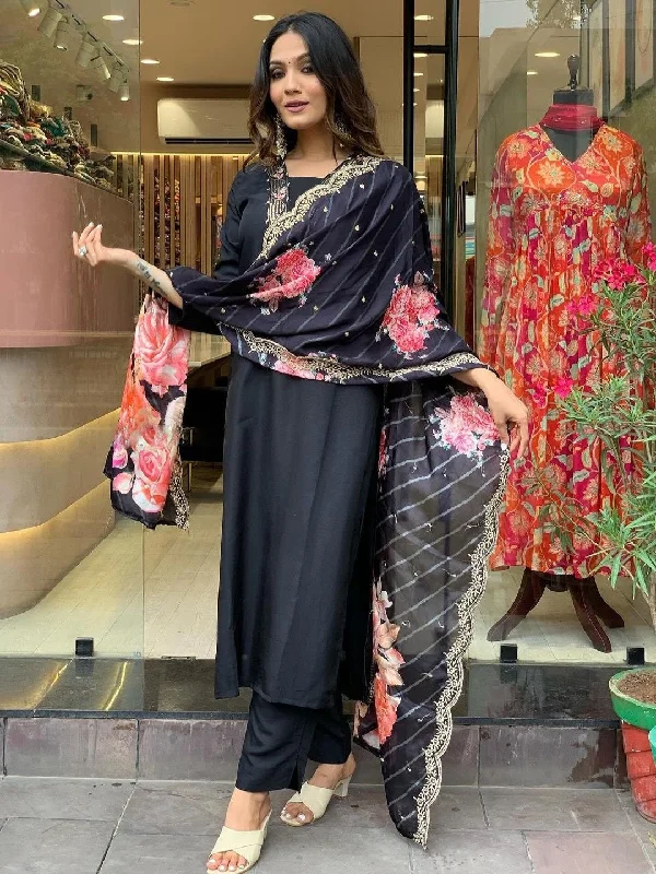 Women's Black Viscose Printed Kurta And Pant Set With Dupatta - Alvami Comfy Cargo Trousers Women's Black Viscose Printed Kurta And Pant Set With Dupatta - Alvami Comfy Cargo Trousers