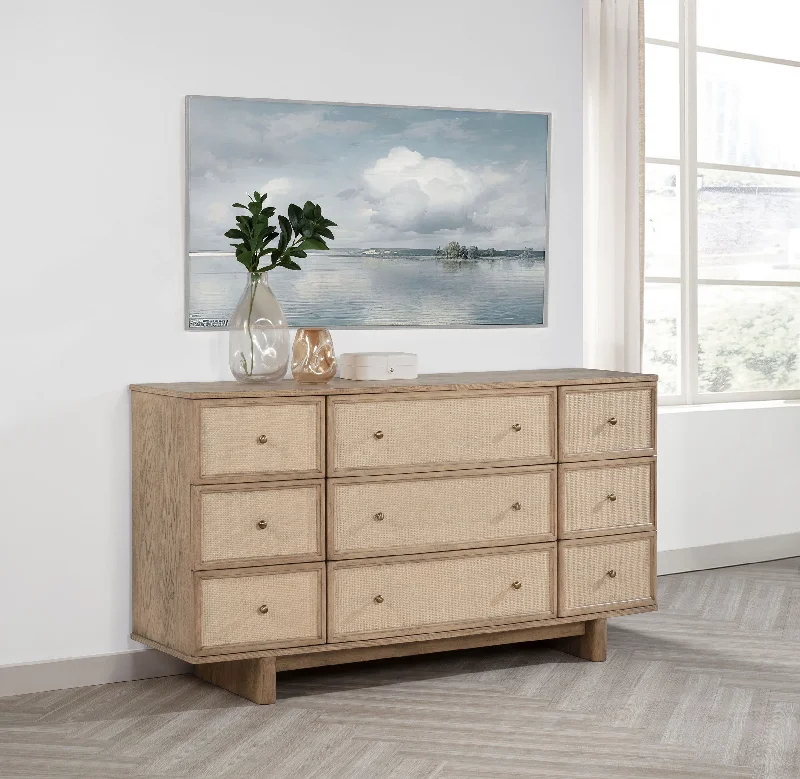 Kailani - 9-Drawer Dresser Cabinet - Beige Oak Tunics Summer linen