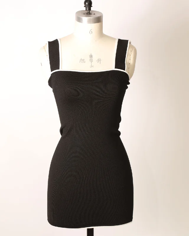 Mini Dress with Contrast Trim - Black Comfortable Zip-Up Mini Dress