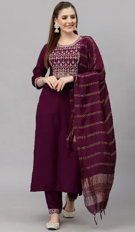 Women's Wine Embroidery Silk Kurta And Pant Set With Dupatta - Alvami Comfy High-Waist Jeans Women's Wine Embroidery Silk Kurta And Pant Set With Dupatta - Alvami Comfy High-Waist Jeans