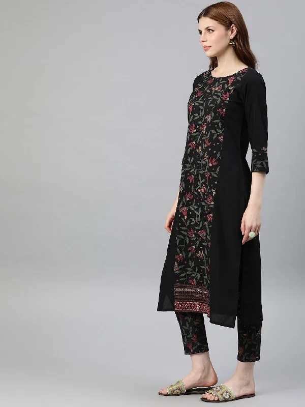 Women Black Kurta with Pants by Ziyaa (2 Pc Set) Fashionable Jogger Pants