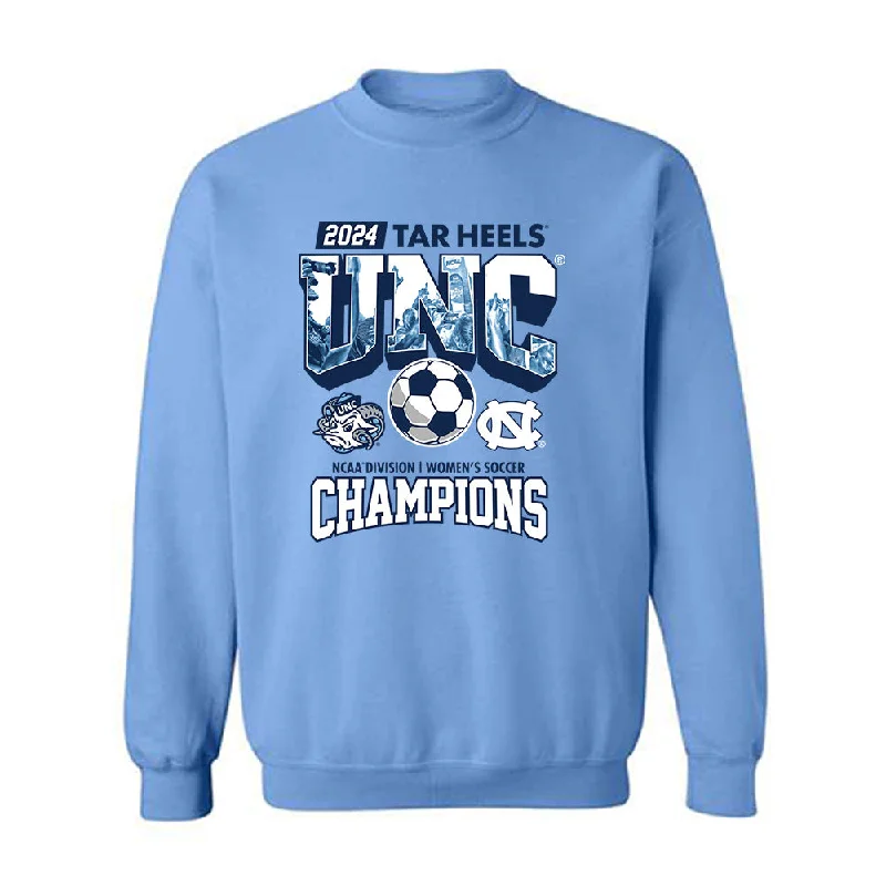 UNC - NCAA Women's Soccer : Evelyn Shores - Vintage Carolina Blue Championship Crewneck Sweatshirt Hoodie with Hem Drawcord Adjustable Customizable UNC - NCAA Women's Soccer : Evelyn Shores - Vintage Carolina Blue Championship Crewneck Sweatshirt Hoodie with Hem Drawcord Adjustable Customizable