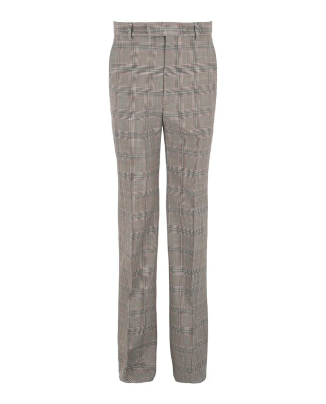 Gucci Mens Prince Of Wales Wool Check Pants Fashionable Button-Up Pants