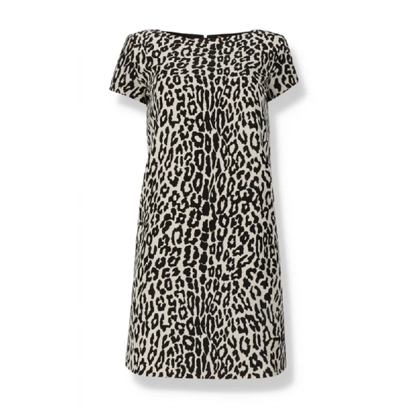 Saint Laurent Women's Babycat Leopard Print Mini Dress in White Trendy Mini Dress with Belt Saint Laurent Women's Babycat Leopard Print Mini Dress in White Trendy Mini Dress with Belt