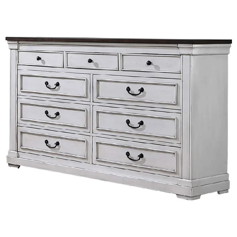 Hillcrest - 9-Drawer Dresser - Distressed White Tunics Versatile all-occasion