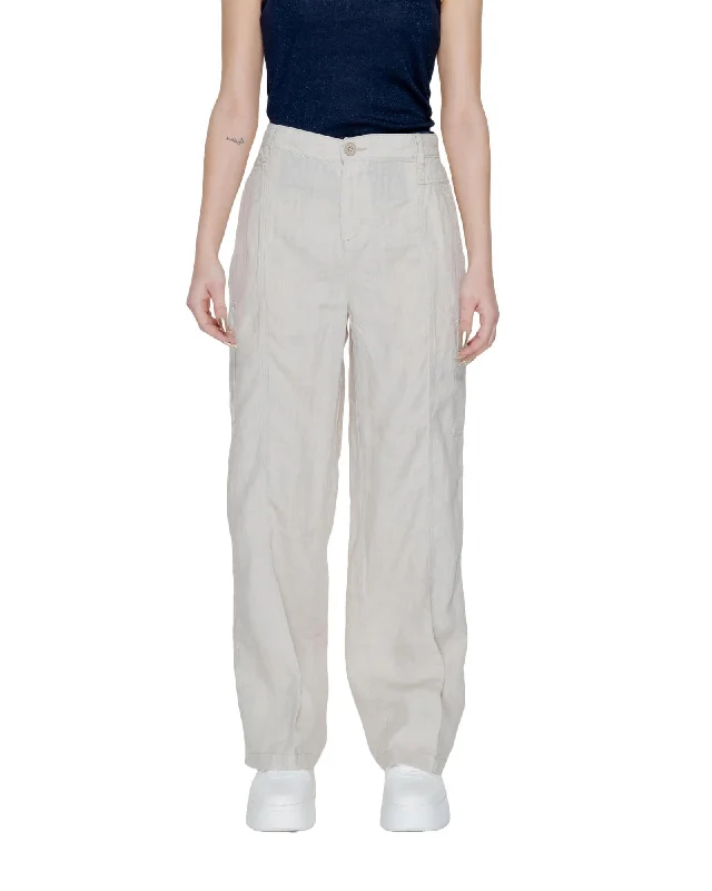 Street One  Women's Wide Leg Linen Pants Beige Sleek Black Pants