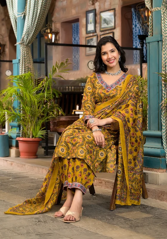 Women's Mustard Flower Printed Kurta With Pant And Duppata Set - Dwija Fashion Trendy Printed Leggings Women's Mustard Flower Printed Kurta With Pant And Duppata Set - Dwija Fashion Trendy Printed Leggings