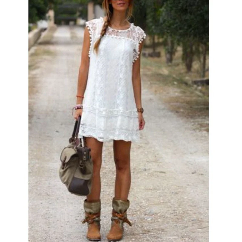 Women Casual Solid Short Sleeve Slim Lace Mini Dress Tops Ladies Sexy White Dress Plus Size Fashionable Pleated Mini Dress Women Casual Solid Short Sleeve Slim Lace Mini Dress Tops Ladies Sexy White Dress Plus Size Fashionable Pleated Mini Dress