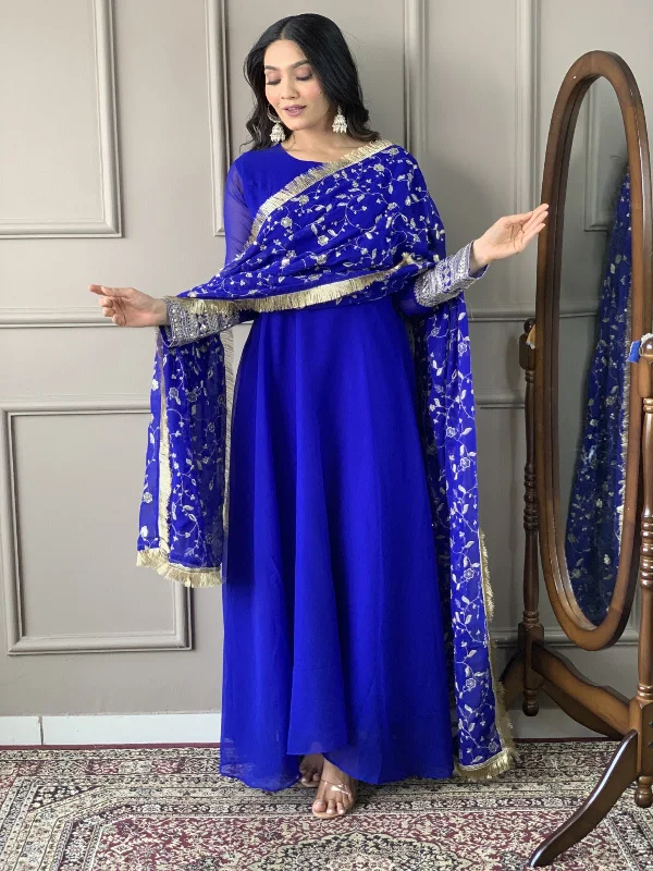 Women's Royal Blue Embroidery Kurta With Pant And Duppata Set - Dwija Fashion Formal Stretch Pants Women's Royal Blue Embroidery Kurta With Pant And Duppata Set - Dwija Fashion Formal Stretch Pants