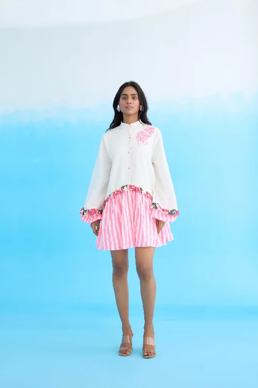 White Candy Stripes Mini Dress Comfortable Casual Mini Dress