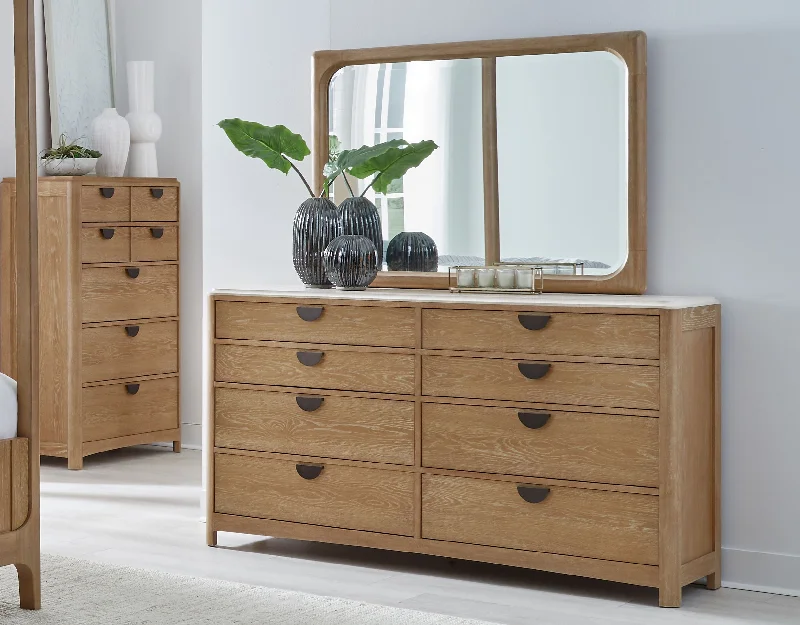 Escape - Bedroom 8 Drawer Dresser And Mirror - Glazed Natural Oak Cowl Neckline Elegant