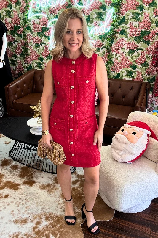 Red Tweed Mini Dress Stylish Floral Print Mini Dress