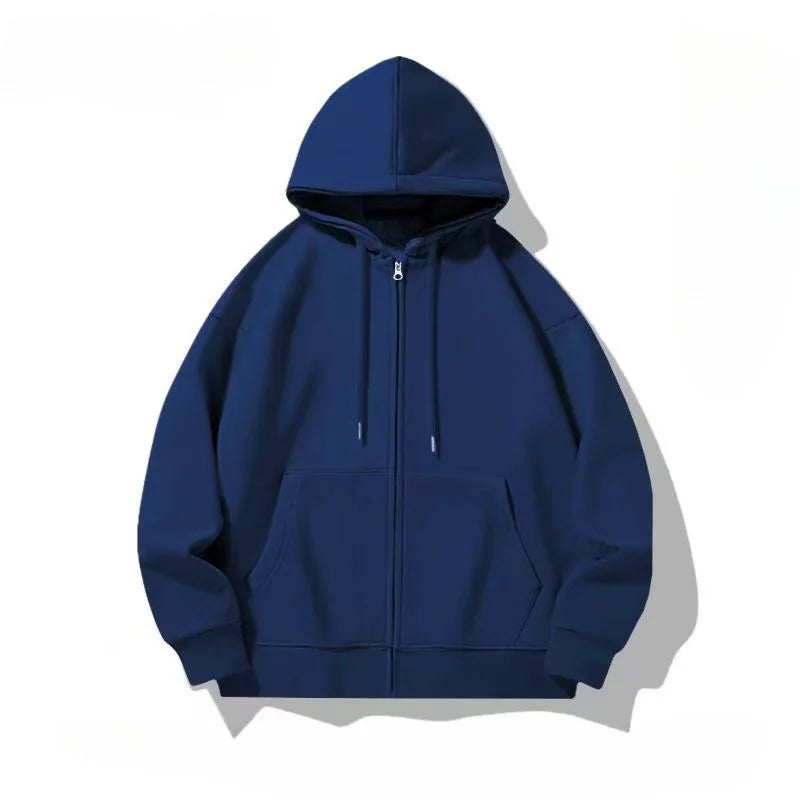 Autumn Fleece Hoodie Solid Color Hooded Korean Fashion Sweatshirts Long Sleeve Top Drawstring Pockets Loose Zipper Black Hoodies Hoodie with Sequins Glamorous Eye-catching