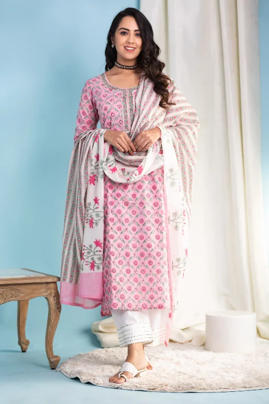 Women's Cotton Blend Kurta Pant Set With Dupatta - Malishka Export Classic Straight Pants Women's Cotton Blend Kurta Pant Set With Dupatta - Malishka Export Classic Straight Pants