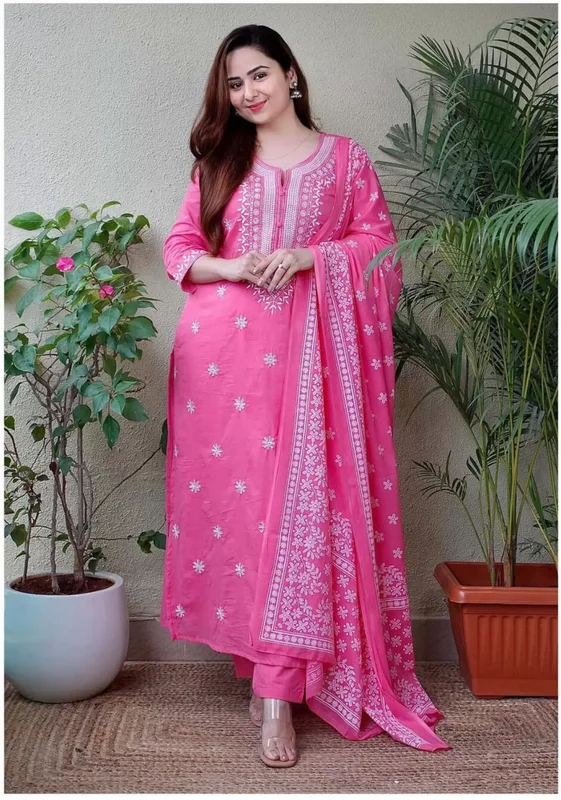 Women's Pink Viscose Embroidered Floral Kurta Pant With Dupatta - Malishka Export Trendy Printed Leggings Women's Pink Viscose Embroidered Floral Kurta Pant With Dupatta - Malishka Export Trendy Printed Leggings