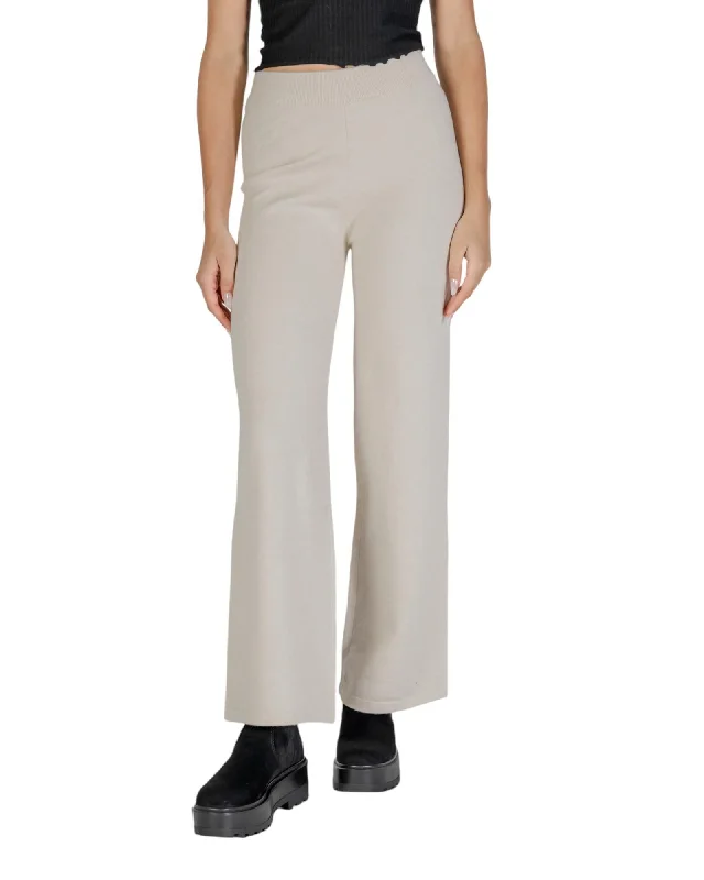 Clere Cler Wide Leg Knit Pants Beige Comfy Zip-Up Pants