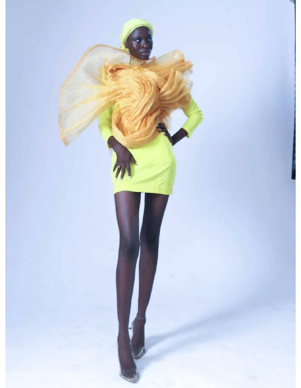 The Imaro Detailed Mini Dress - Yellow Cozy Knit Mini Dress
