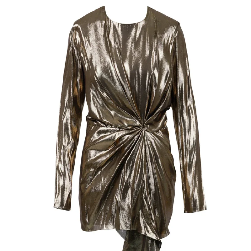 Saint Laurent Women's Silk Lame Mini Dress in Gold Casual V-Neck Mini Dress