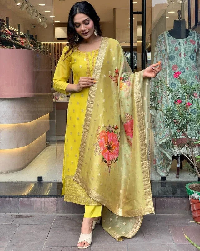 Women's Embroidered Viscose Organza Kurti With Pant & Dupatta Set - Malishka Export Relaxed Casual Leggings Women's Embroidered Viscose Organza Kurti With Pant & Dupatta Set - Malishka Export Relaxed Casual Leggings