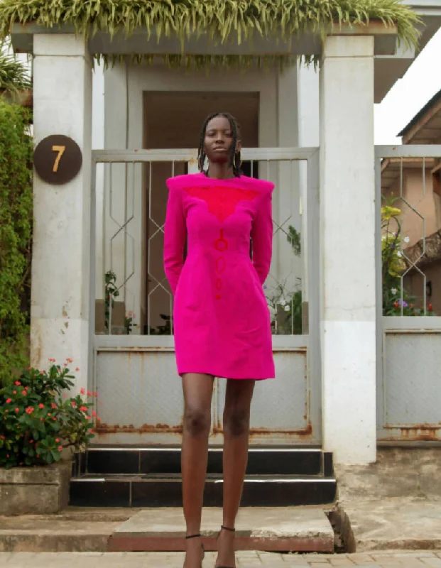 Embroidered Long Sleeve Mini Dress. Stylish Sweetheart Neck Mini Dress