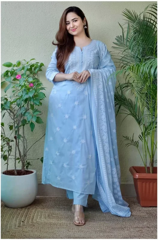 Women's Sky Blue Viscose Embroidered Floral Kurta Pant With Dupatta - Malishka Export Comfy High-Waist Jeans Women's Sky Blue Viscose Embroidered Floral Kurta Pant With Dupatta - Malishka Export Comfy High-Waist Jeans