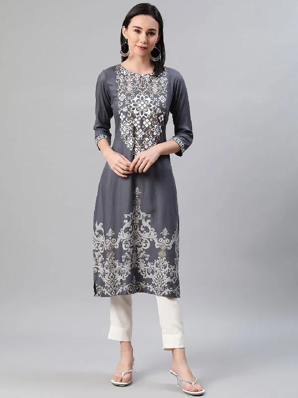 Women Grey Kurta And Pant Set by Ziyaa (2 Pc Set) Soft Cotton Pants