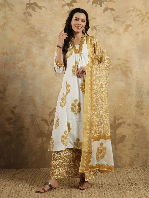 Women's Cotton Blend Fabric Printed Work Straight Cut Kurta, Pant And Dupatta Set - The52 High-Waist Jeans Women's Cotton Blend Fabric Printed Work Straight Cut Kurta, Pant And Dupatta Set - The52 High-Waist Jeans