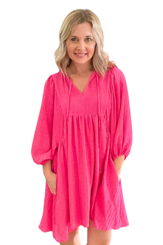 Hot Pink Half Sleeve Mini Dress Chic Sleeveless Mini Dress
