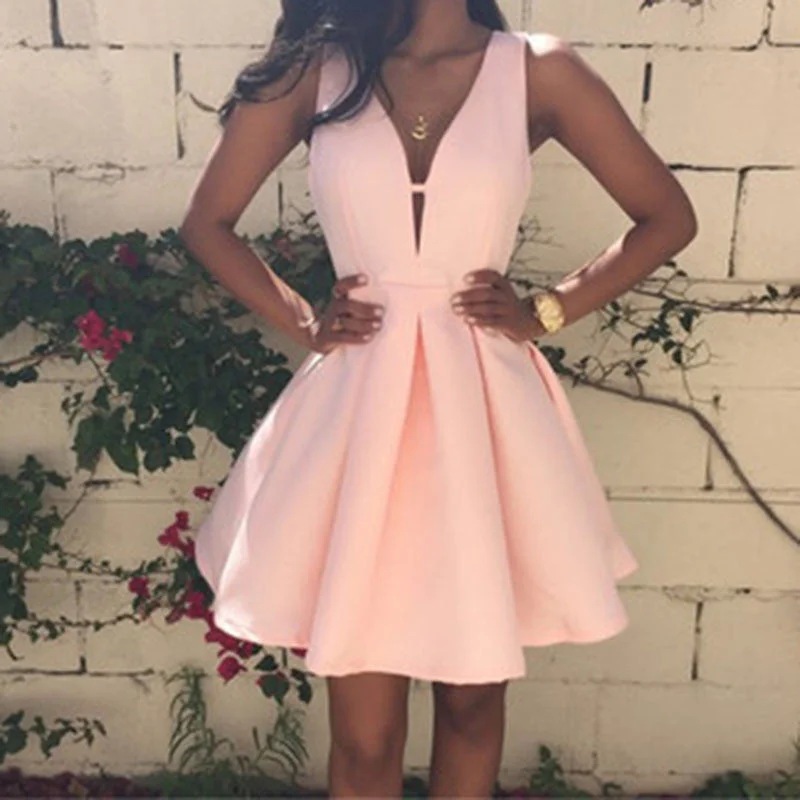 Pink Summer Ladies Fashion Sexy Backless Deep V-neck Sleeveless A-line Women's Dress Club Evening Party Mini Dresses Cozy Jersey Mini Dress Pink Summer Ladies Fashion Sexy Backless Deep V-neck Sleeveless A-line Women's Dress Club Evening Party Mini Dresses Cozy Jersey Mini Dress