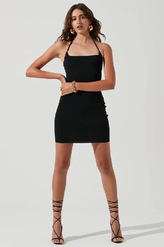 Maddox Ribbed Halter Neck Bodycon Mini Dress Elegant Satin Lace Mini Dress