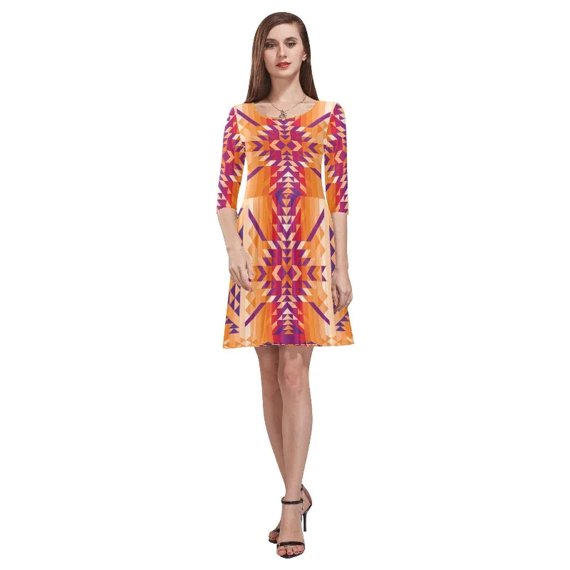 Desert Geo Tethys Half-Sleeve Skater Dress Shift Classic Vintage