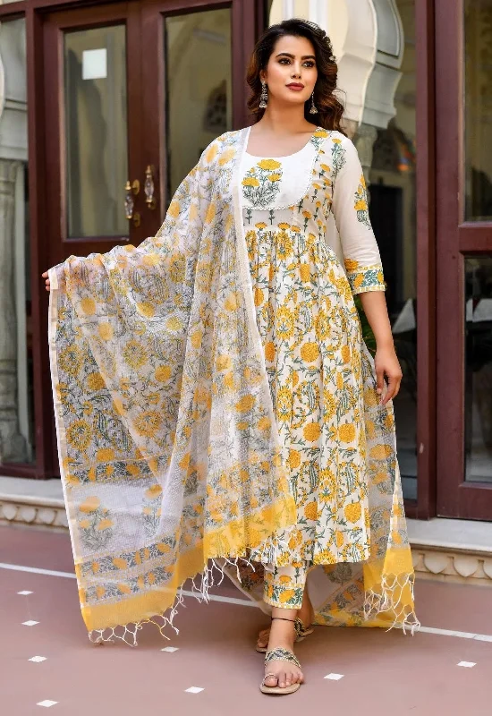 Women's White Printed Pure Cotton Kurta, Pant And Dupatta Set - Alvami Trendy Work Pants Women's White Printed Pure Cotton Kurta, Pant And Dupatta Set - Alvami Trendy Work Pants