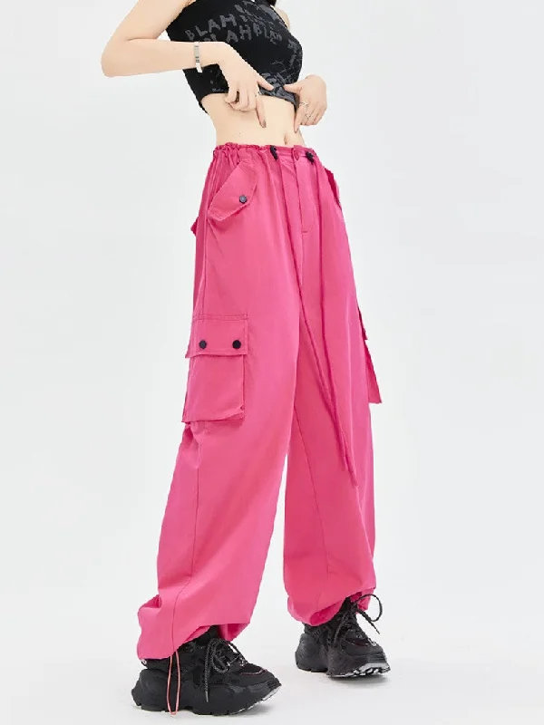 Women’s Cargo Pants Adjustable Waist Flow Parachute Oversize Pants with Pockets by Kaja Clothing - Amilia Pants Modern Skinny Pants